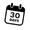 A black and white vector icon of a calendar page showing '30 DAYS' on the calendar day.