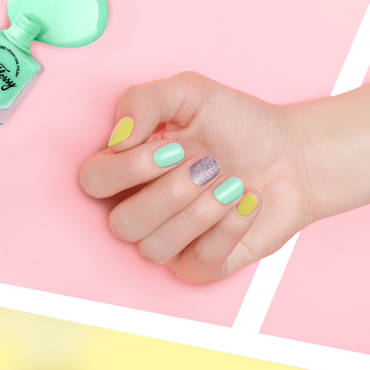 Oh-Flossy-Nail-Polish-Set-Australian-Supporters-Green-Yellow-Silver-glitter