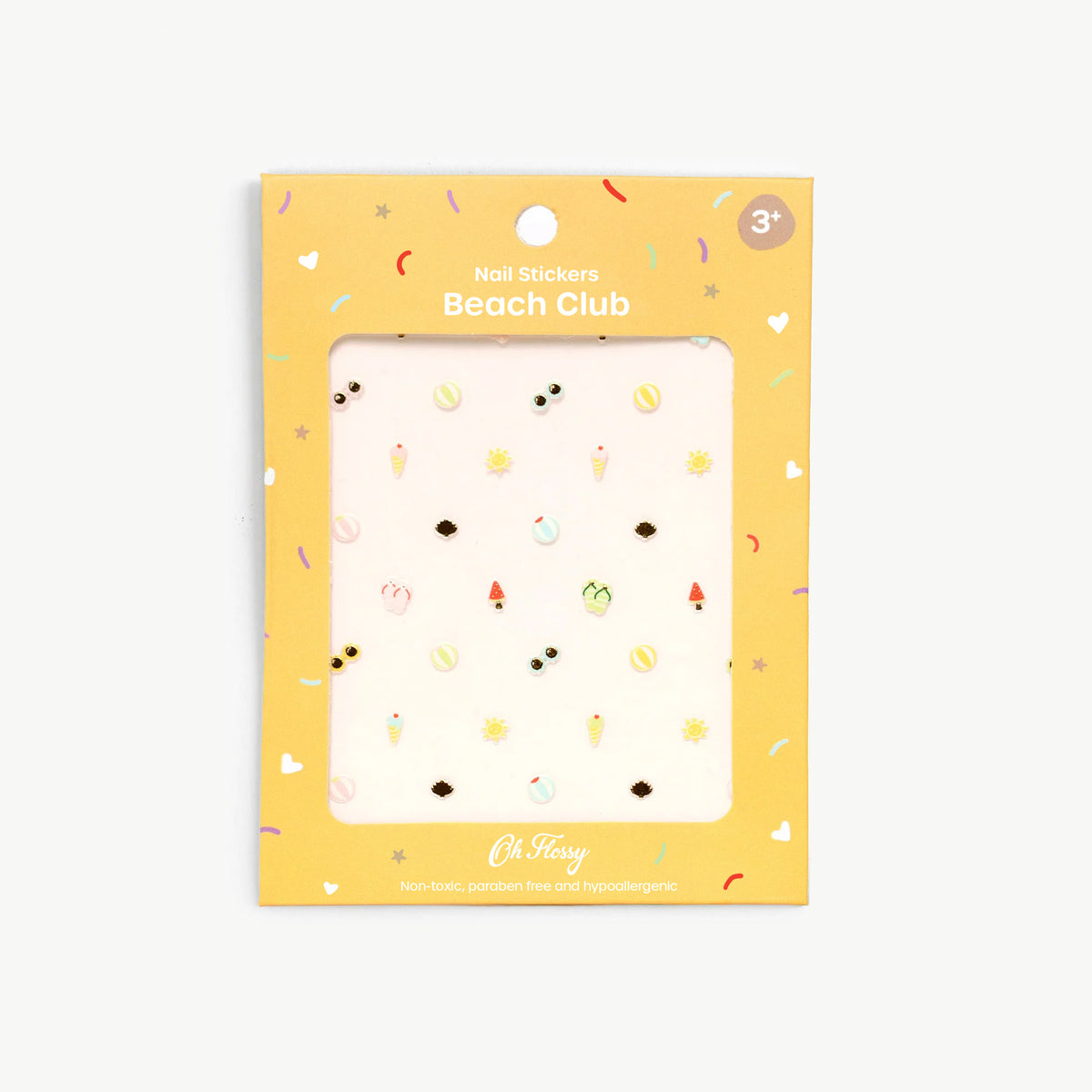 Oh Flossy Beach Club nail stickers with a yellow packaging