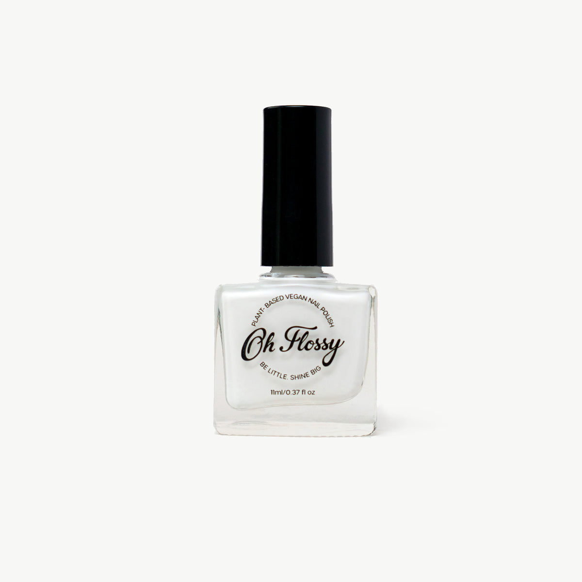 Oh Flossy Nail polish bottle for kids with black cap and white nail polish